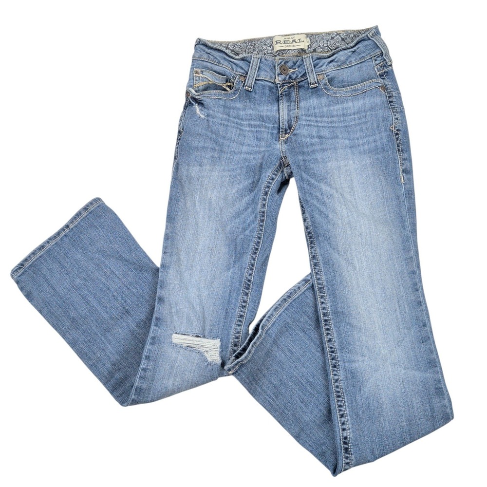 Ariat REAL Denim Holly Bootcut Jeans 28R Medium Wash Distressed Cowgirl Workwear